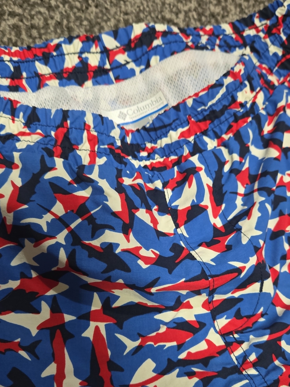 Youth 14/16 Columbia Patriotic Shark-Print Swim Shorts